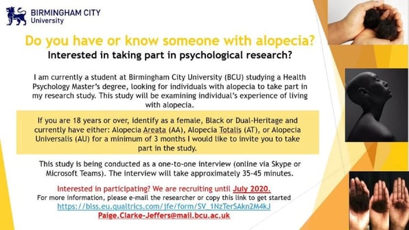 Do you have or known someone with alopecia interested in taking part in psychological research?