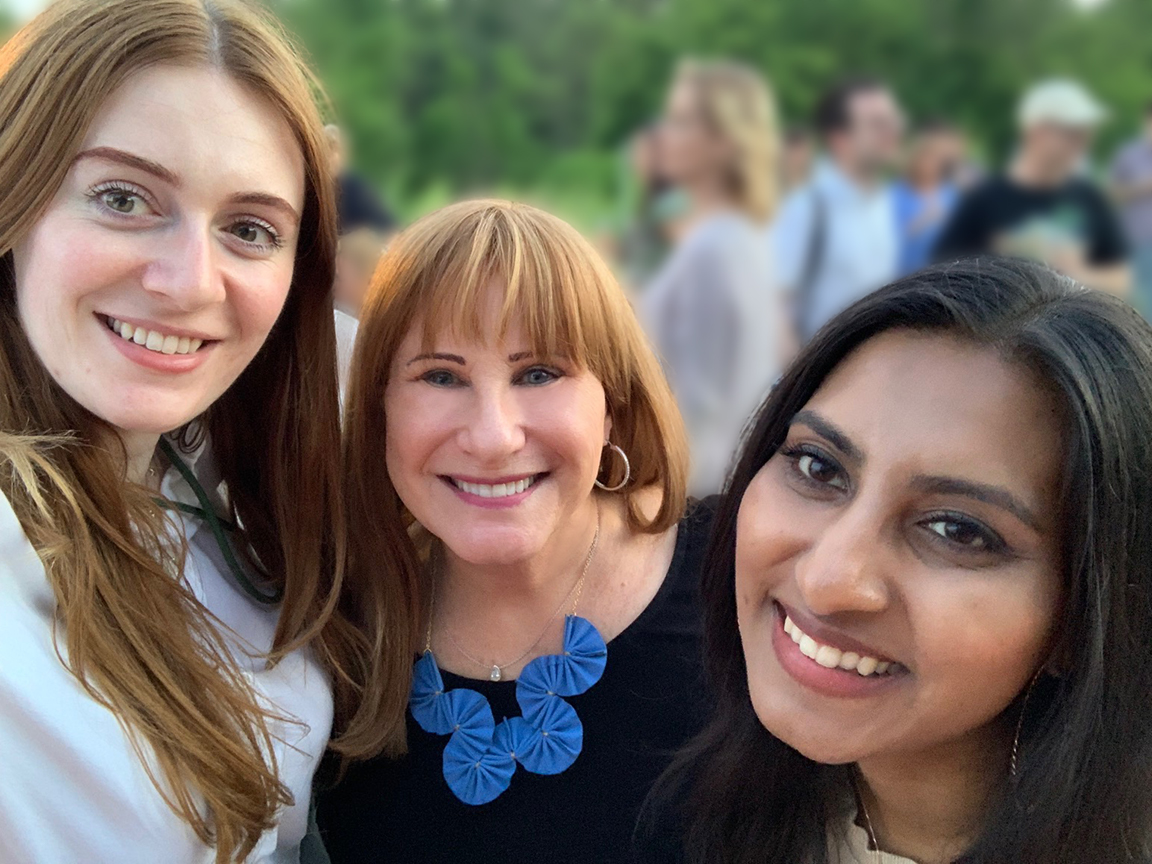 Thea Chassin (middle) with two European researchers for GRIDD: Global Research on the Impact of Dermatological Disease." Ms Chassin is the founder and CEO of Bald Girls Do Lunch.